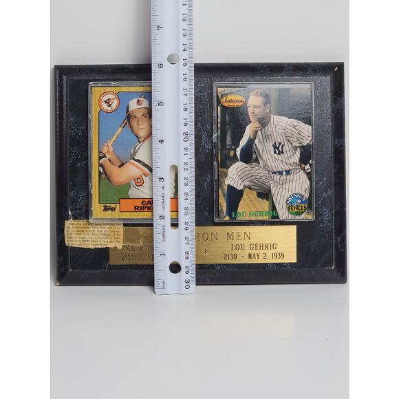 Vintage The Iron Men - Cal Ripken Jr. & Lou Gehrig Baseball Cards on Plaque - Picture 6 of 6